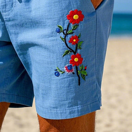 Men's Lightweight Beach Shorts | Simple Embroidered Design | Elastic Waistband | Breathable Fabric | Side Pockets | Summer Casual Comfort