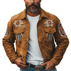 Men's Suede Jacket | Vintage Embroidered | Lightweight Outerwear for Fall | Comfortable Fit | Premium Quality | Stylish Transitional Coat | Perfect for Casual & Semi-Formal Outfits