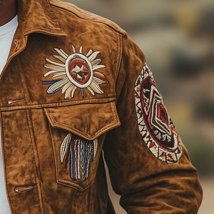 Men's Suede Jacket | Vintage Embroidered | Lightweight Outerwear for Fall | Comfortable Fit | Premium Quality | Stylish Transitional Coat | Perfect for Casual & Semi-Formal Outfits
