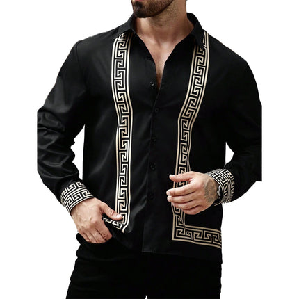 Men's Stylish Printed Long Sleeve Lapel Shirt | Casual Dress | Comfortable Breathable Fabric | Unique Design for Gatherings and Events | Versatile Fashion Top | Suitable for Layering | Smart-Casual Wardrobe Essential