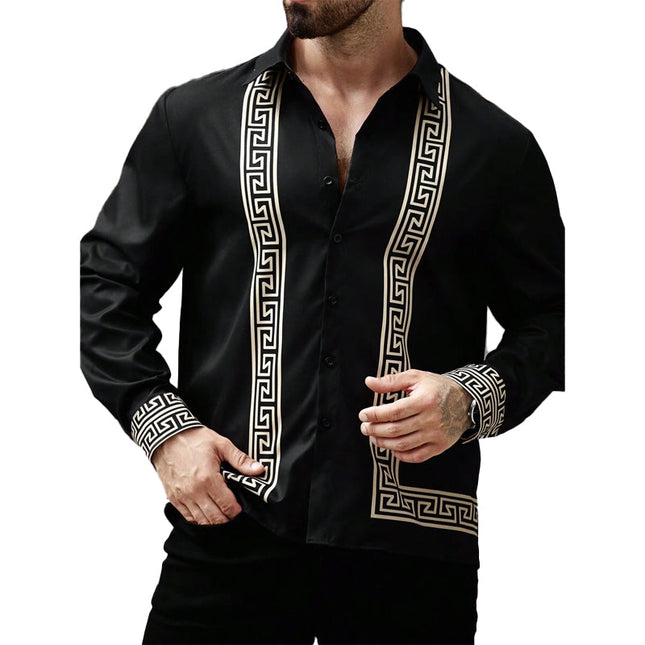 Men's Stylish Printed Long Sleeve Lapel Shirt | Casual Dress | Comfortable Breathable Fabric | Unique Design for Gatherings and Events | Versatile Fashion Top | Suitable for Layering | Smart-Casual Wardrobe Essential
