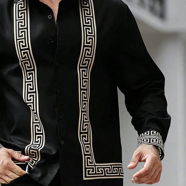 Men's Stylish Printed Long Sleeve Lapel Shirt | Casual Dress | Comfortable Breathable Fabric | Unique Design for Gatherings and Events | Versatile Fashion Top | Suitable for Layering | Smart-Casual Wardrobe Essential