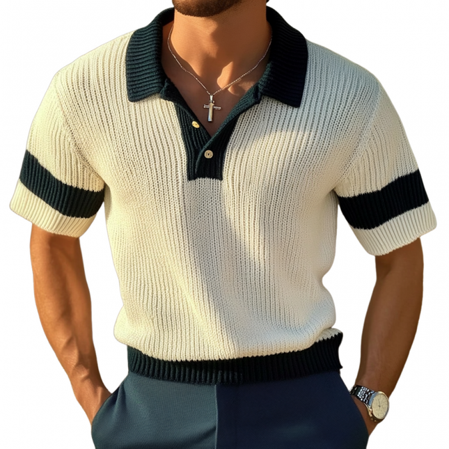 Men's Slim Fit Polo Shirt | Contrast Lapel | Knitted Fabric | Short Sleeve | Casual Style | Versatile Wear | Breathable Material | Modern Design | Easy Care | Multiple Sizes Available