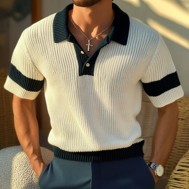 Men's Slim Fit Polo Shirt | Contrast Lapel | Knitted Fabric | Short Sleeve | Casual Style | Versatile Wear | Breathable Material | Modern Design | Easy Care | Multiple Sizes Available