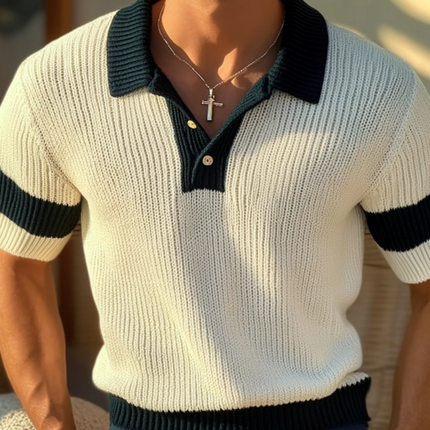 Men's Slim Fit Polo Shirt | Contrast Lapel | Knitted Fabric | Short Sleeve | Casual Style | Versatile Wear | Breathable Material | Modern Design | Easy Care | Multiple Sizes Available