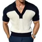 Men's V-Neck Slim Fit Knitted Sweater | Contrast Color | Short Sleeve | Casual Tops | Stylish Design | Premium Quality | Versatile Men's Apparel | Short Sleeve Knitwear