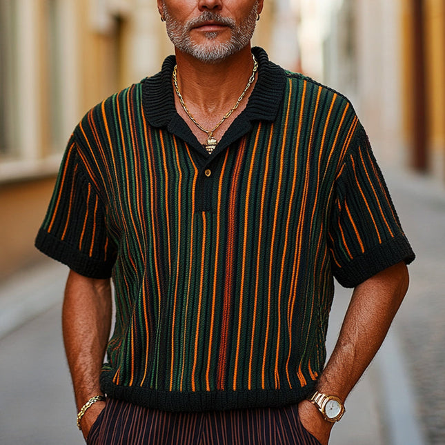 Men's Retro Colorblock Vertical Stripe T-Shirt | Short Sleeve Knitted Tee | Striking Colorblock Design | Premium Soft Fabric | Vintage Vibes | Casual Outfits | Eco Friendly Fashion | M - 3XL Sizes
