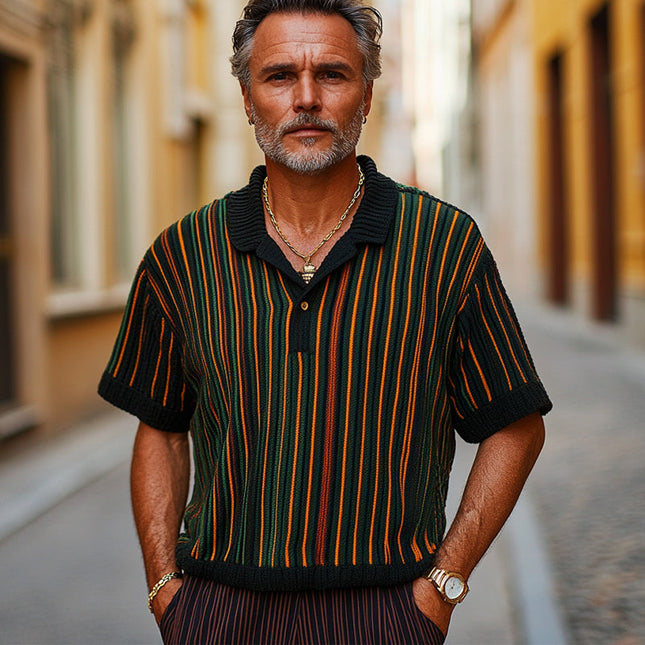 Men's Retro Colorblock Vertical Stripe T-Shirt | Short Sleeve Knitted Tee | Striking Colorblock Design | Premium Soft Fabric | Vintage Vibes | Casual Outfits | Eco Friendly Fashion | M - 3XL Sizes