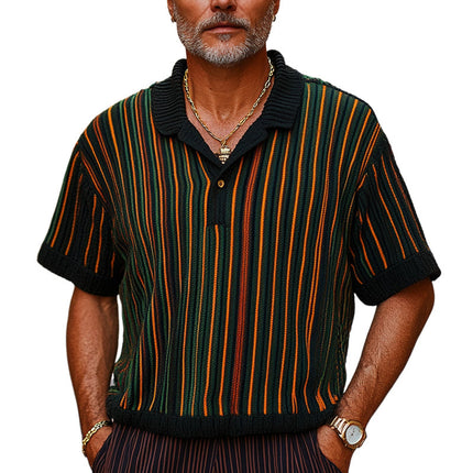 Men's Retro Colorblock Vertical Stripe T-Shirt | Short Sleeve Knitted Tee | Striking Colorblock Design | Premium Soft Fabric | Vintage Vibes | Casual Outfits | Eco Friendly Fashion | M - 3XL Sizes