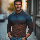 Men's Polo Neck T-Shirt | Retro Gradient Colorblock Print | Slim Fit | Short Sleeve | Vintage Style | Comfortable Cotton Blend | Casual & Smart-Casual | Modern Tailoring | Multiple Sizes Available