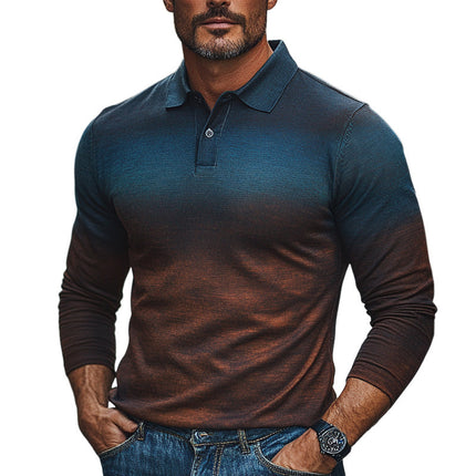 Men's Polo Neck T-Shirt | Retro Gradient Colorblock Print | Slim Fit | Short Sleeve | Vintage Style | Comfortable Cotton Blend | Casual & Smart-Casual | Modern Tailoring | Multiple Sizes Available