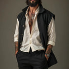 Men's Vest | Pure Black Lapel | Mid-Length Cotton | Tailored Fit | Versatile Outerwear | Sizes Small to 3XL | Soft & Lightweight Fabric | Casual & Formal Wear | Classic & Modern Style