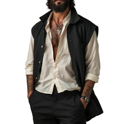 Men's Vest | Pure Black Lapel | Mid-Length Cotton | Tailored Fit | Versatile Outerwear | Sizes Small to 3XL | Soft & Lightweight Fabric | Casual & Formal Wear | Classic & Modern Style
