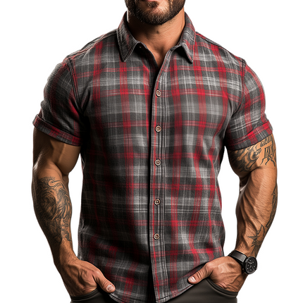Men's Vintage Plaid Short Sleeve Shirt | Casual Lapel Collar | Breathable Polyester | Retro Style Top for Daily Wear & Travel | Available in Sizes S-3XL | Perfect for All Seasons