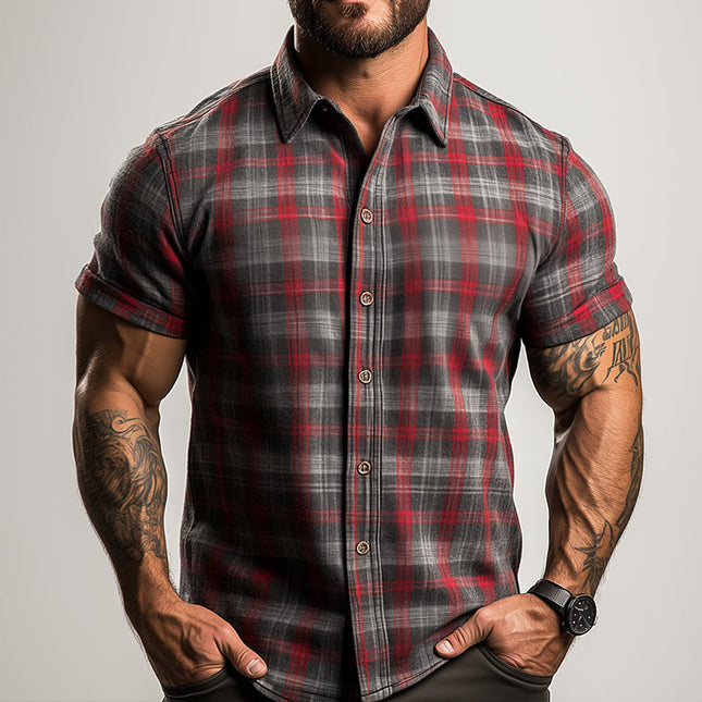Men's Vintage Plaid Short Sleeve Shirt | Casual Lapel Collar | Breathable Polyester | Retro Style Top for Daily Wear & Travel | Available in Sizes S-3XL | Perfect for All Seasons