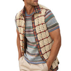 Men's Vintage Knitted Lapel Mesh Vest | Apricot Color | Sleeveless Outerwear | Classic Style with Modern Twist | Breathable and Lightweight Knit | Perfect for Layering | Sizes Available