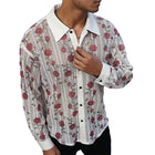 Men's Long Sleeve Knitted Shirt | Rose Jacquard Pattern | Premium Cotton Elastane Fabric | Standard Collar | Button Placket | Adjustable Cuffs | Breathable & Lightweight | Casual & Formal Wear