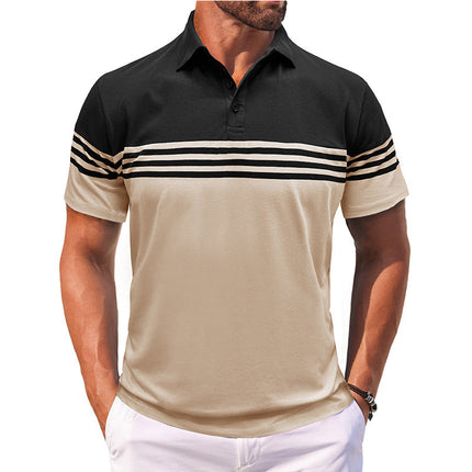 Men's Short Sleeve Polo Shirt | Casual Striped Design | Classic Fit | Breathable Soft Fabric | Timeless Style | Polo Collar with Two-Button Placket | Durable High-Quality Stitching | Versatile Wardrobe Essential
