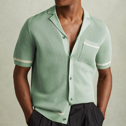 Men's Short Sleeve Knitted Shirt | Casual Cotton Polyester Blend | Soft Breathable Fabric | Relaxed Fit | Elegant Pattern Design | Versatile Wardrobe Staple | Stylish & Comfortable
