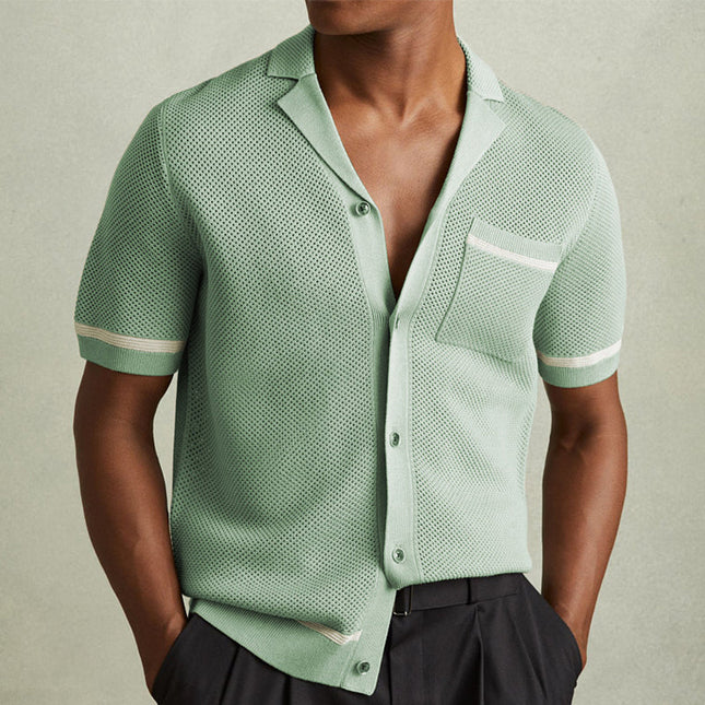 Men's Short Sleeve Knitted Shirt | Casual Cotton Polyester Blend | Soft Breathable Fabric | Relaxed Fit | Elegant Pattern Design | Versatile Wardrobe Staple | Stylish & Comfortable