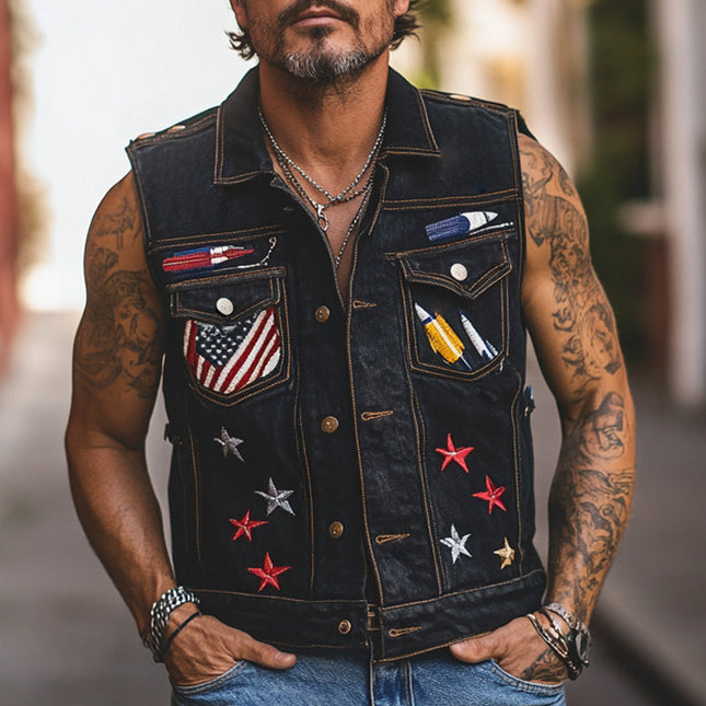 Men's Denim Vest | Stylish Embroidered Outerwear | Durable Comfort | Unique Design | Versatile Fashion | Perfect for Any Occasion