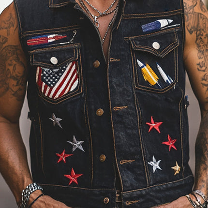 Men's Denim Vest | Stylish Embroidered Outerwear | Durable Comfort | Unique Design | Versatile Fashion | Perfect for Any Occasion