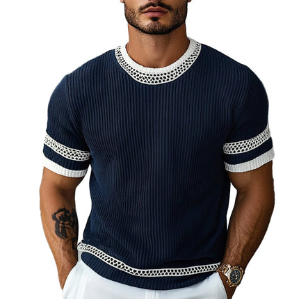 Men's Knitted T-Shirt | Contrast Web Design | Short Sleeve Round Neck | Stylish & Comfortable Casual Top | Breathable Fabric | Relaxed Fit for Versatile Wear | Perfect for Layering