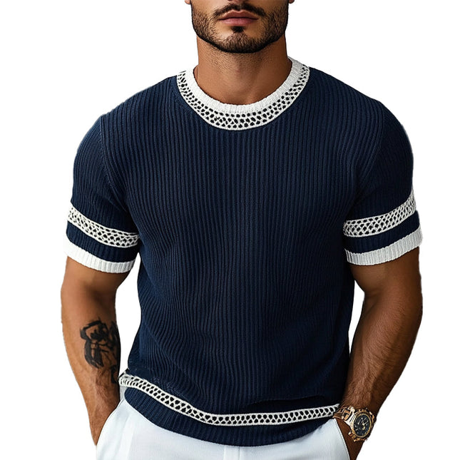 Men's Knitted T-Shirt | Contrast Web Design | Short Sleeve Round Neck | Stylish & Comfortable Casual Top | Breathable Fabric | Relaxed Fit for Versatile Wear | Perfect for Layering