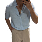 Men's Casual Button-Down Shirt | Cotton Linen Blend | Short Sleeve Lapel Collar | Breathable & Durable | Versatile Fit | Classic Design | Ideal for Casual & Semi-Formal Occasions