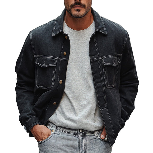 Men's High-Quality Denim Lapel Jacket | Classic Solid Design | Premium Fabric | Versatile Outerwear | Button-Up | Functional Pockets | Relaxed Fit | Timeless Fashion | Comfort and Durability