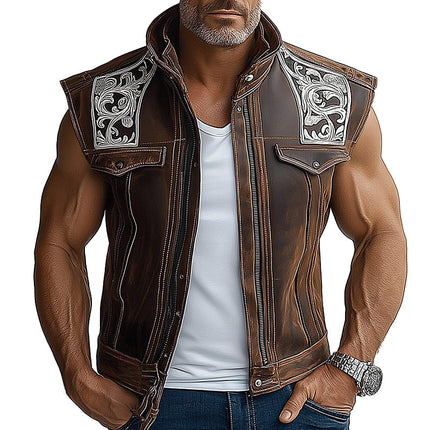 Men's Leather Vest | Embroidered Design | Personalized Fit | Premium Quality | Stylish Outerwear | Unique Embroidery | Comfortable and Durable | Fashionable and Sophisticated | Perfect for Layering