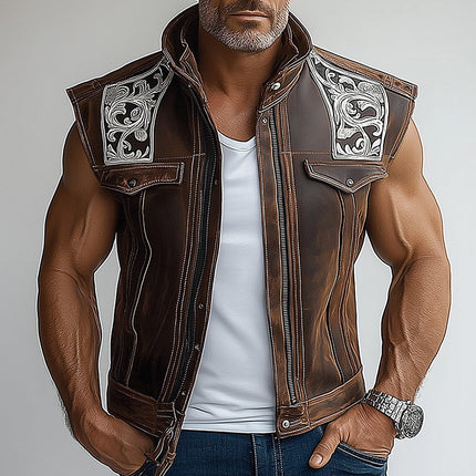 Men's Leather Vest | Embroidered Design | Personalized Fit | Premium Quality | Stylish Outerwear | Unique Embroidery | Comfortable and Durable | Fashionable and Sophisticated | Perfect for Layering