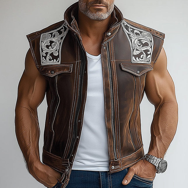 Men's Leather Vest | Embroidered Design | Personalized Fit | Premium Quality | Stylish Outerwear | Unique Embroidery | Comfortable and Durable | Fashionable and Sophisticated | Perfect for Layering