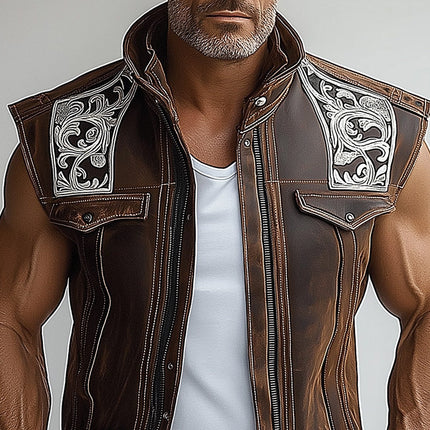 Men's Leather Vest | Embroidered Design | Personalized Fit | Premium Quality | Stylish Outerwear | Unique Embroidery | Comfortable and Durable | Fashionable and Sophisticated | Perfect for Layering