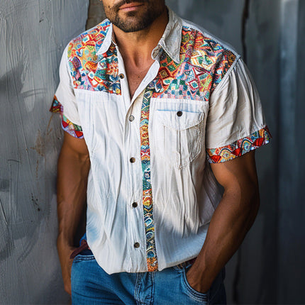 Men's Ethnic Print Casual Shirt | Breathable Fabric | Vibrant Cultural Heritage Design | Tailored Fit | High-Quality Durable Construction | Versatile Styling Options | Perfect for Modern Wardrobe