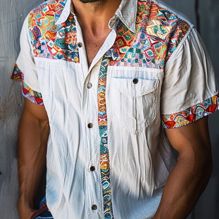 Men's Ethnic Print Casual Shirt | Breathable Fabric | Vibrant Cultural Heritage Design | Tailored Fit | High-Quality Durable Construction | Versatile Styling Options | Perfect for Modern Wardrobe