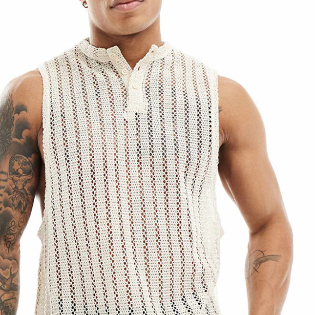 Men's Knit Beach Tank Top | Sleeveless Pullover | Breathable Fabric | Unique Knit Design | Versatile Color | Casual Summer Wear | Ideal for Warm Weather