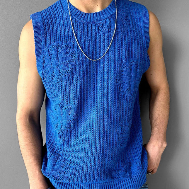 Men's Stylish Knitted Jacquard Tank Top | Breathable Fabric | Crew Neck | Elegant Texture | Versatile Wardrobe Essential | High-Quality Fashion | Perfect Casual or Semi-Formal Wear | Tailored Fit