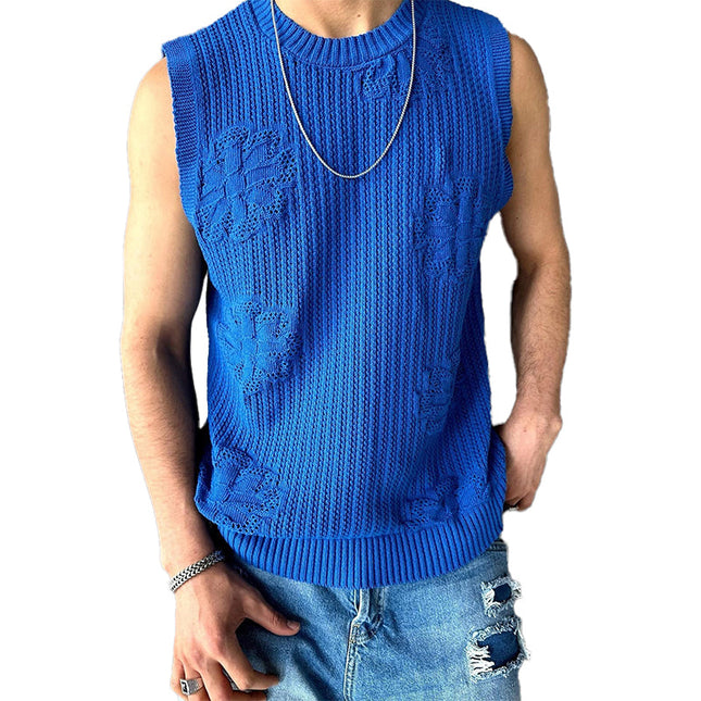 Men's Stylish Knitted Jacquard Tank Top | Breathable Fabric | Crew Neck | Elegant Texture | Versatile Wardrobe Essential | High-Quality Fashion | Perfect Casual or Semi-Formal Wear | Tailored Fit