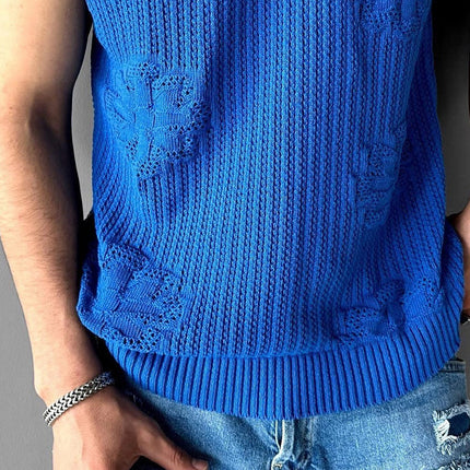 Men's Stylish Knitted Jacquard Tank Top | Breathable Fabric | Crew Neck | Elegant Texture | Versatile Wardrobe Essential | High-Quality Fashion | Perfect Casual or Semi-Formal Wear | Tailored Fit