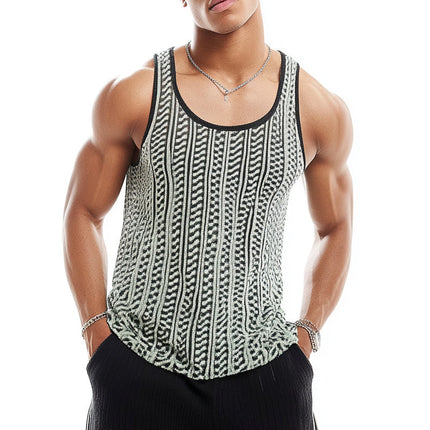 Men's Knitted Jacquard Tank Top | Scoop Neck | Comfortable Casual Fit | Stylish & Versatile | Breathable Fabric | High-Quality Material | Intricate Design | Multiple Colors Available