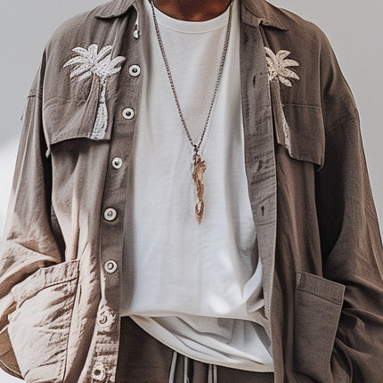 Men's Embroidered Long Sleeve Shirt | Casual Wear | Sophisticated Style | Versatile Design | Comfortable Fabric | Durable Stitching | Timeless Fashion | High-Quality Material