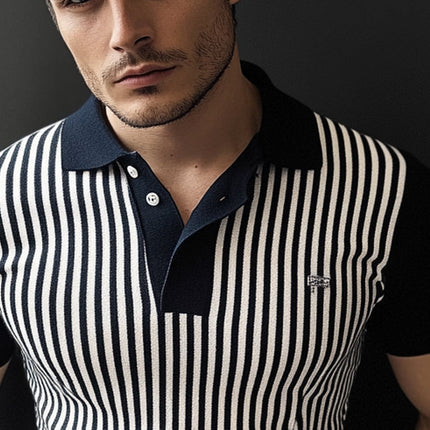 Men's Knitted Striped Polo Shirt | Short Sleeve Casual Top | Classic Collar | Breathable Knit Fabric | Relaxed Fit | Everyday Wear | Stylish Stripes | Fashionable Men's Polo | Comfort & Style