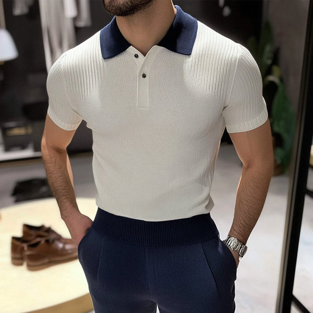 Men's Knitted Polo Shirt | Casual Short Sleeve | Contrast Color Design | Modern Fit | Breathable & Comfortable | High-Quality Fabric | Versatile Style
