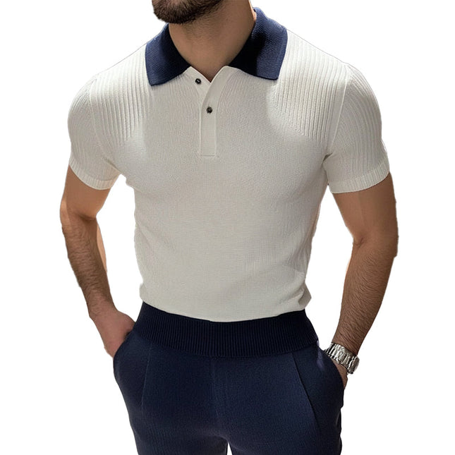 Men's Knitted Polo Shirt | Casual Short Sleeve | Contrast Color Design | Modern Fit | Breathable & Comfortable | High-Quality Fabric | Versatile Style