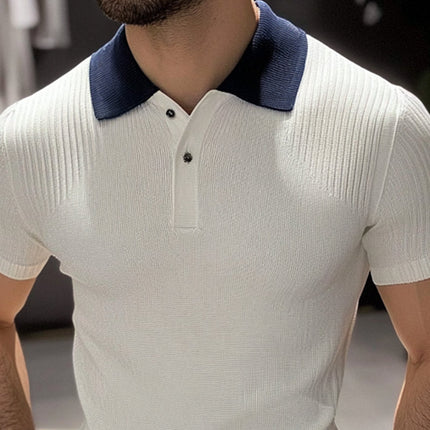 Men's Knitted Polo Shirt | Casual Short Sleeve | Contrast Color Design | Modern Fit | Breathable & Comfortable | High-Quality Fabric | Versatile Style