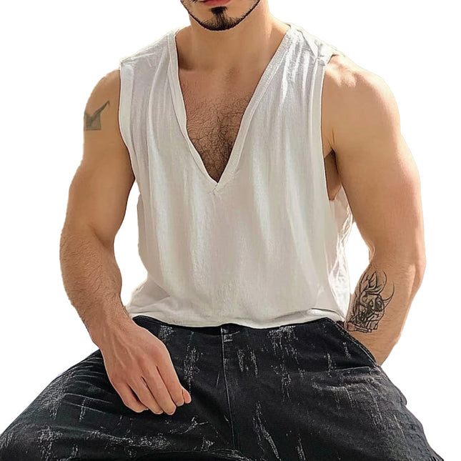 Men's V-Neck Cotton Tank Top | Solid Color | Breathable & Soft | Classic Design | Regular Fit | Durable & Versatile for Daily Wear & Athletic Activities