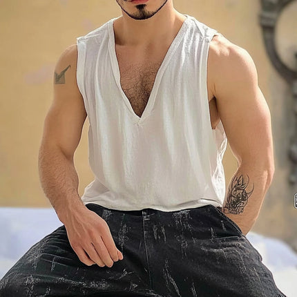 Men's V-Neck Cotton Tank Top | Solid Color | Breathable & Soft | Classic Design | Regular Fit | Durable & Versatile for Daily Wear & Athletic Activities