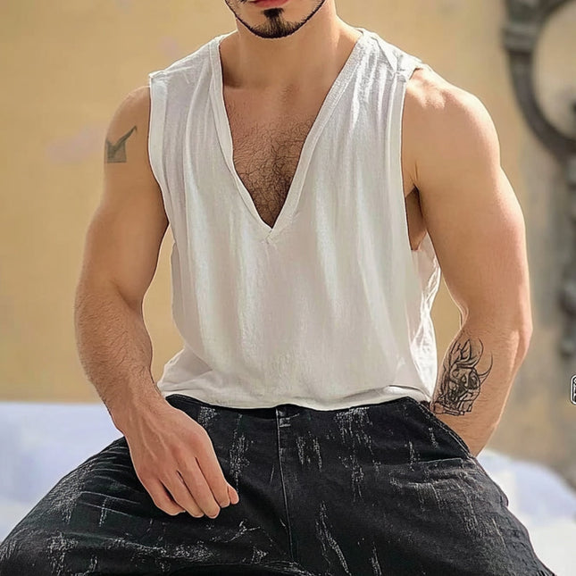 Men's V-Neck Cotton Tank Top | Solid Color | Breathable & Soft | Classic Design | Regular Fit | Durable & Versatile for Daily Wear & Athletic Activities