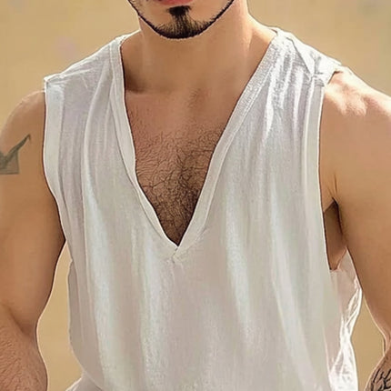 Men's V-Neck Cotton Tank Top | Solid Color | Breathable & Soft | Classic Design | Regular Fit | Durable & Versatile for Daily Wear & Athletic Activities